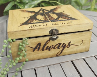 Deathly Hallows Wizard Inspired Handburnt Wooden Storage Jewelry Box - Valentines, Anniversary, Birthday, Gift