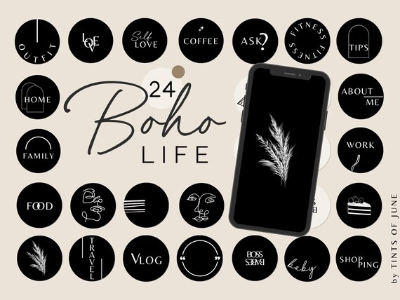 Instagram Highlight Covers Black Boho Highlight Icons For Etsy Uk