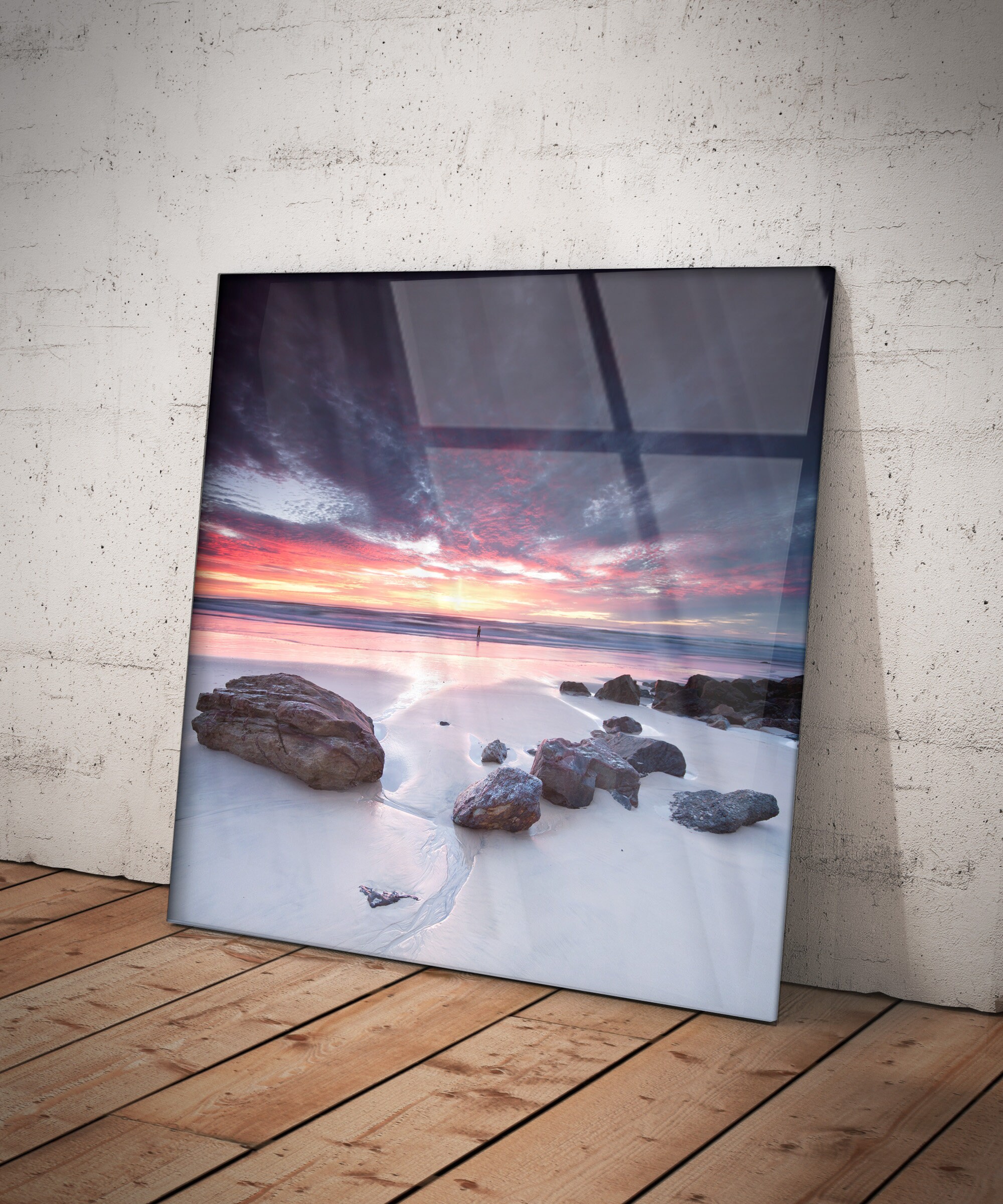 Large Glass Wall Art-Fused Glass Wall Art-Home Decor-Wall Decor-Wall Hanging-Tempered Wall Art-Glass Picture Art-Stone Sand Cloudy Sea