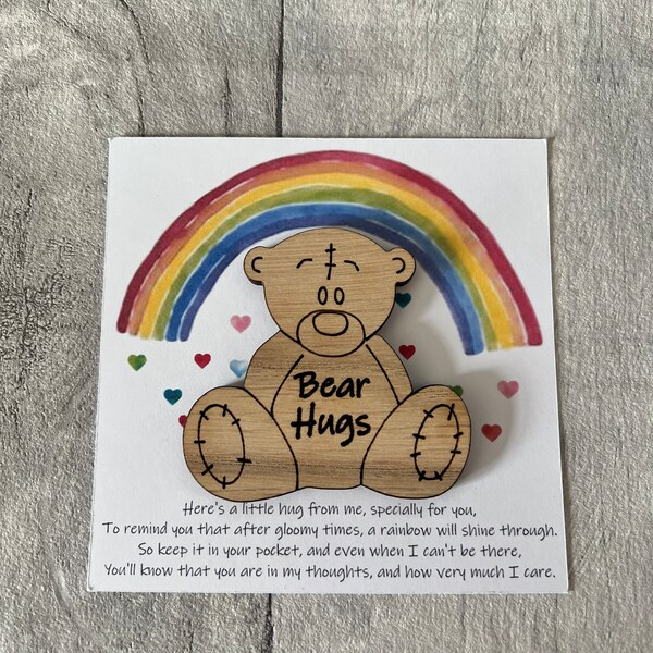 Pocket Hug Bear, Send A Hug Gift, Thinking Of You , Miss You Gift, Little Pocket Hug, pick me up, Pocket Hug, Bear Hug, Rainbow, I Care