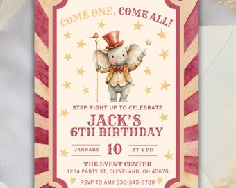 Circus Theme Party Invitation Template, Come One Come All Carnival Invite, Kids Birthday Theme, Editable, Printable, Canva, Evite