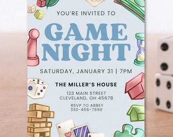 Editable Game Night Invite, Family Board Game Night Invitation, Digital Games Night Evite, Game Party Invite, Game Night Housewarming Party