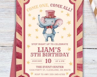 Carnival Theme Party Invitation, Circus Party Invite, Three Ring Circus Party, Editable Customizable Evite Template, Come One Come All