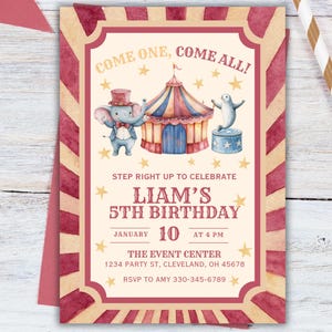 Come One Come All Circus Party Invitation, Carnival Theme Party Invite, Three Ring Circus Party, Editable Customizable Evite Template, Canva