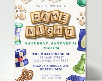 Game Night Invite, Family Board Game Night Invitation, Digital Games Night Evite, Bunco Game Party Invite, Game Night Birthday