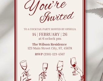 Cocktail Party Invitation Template, Champagne Birthday Invite, Drinks Evite, Wine Tasting Invite, Friends Dinner Party, Editable, Printable