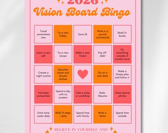 2026 Vision Board Bingo Printable, New Year Goals, Resolution Tracker, Goal Setting Worksheet, Manifestation Board PDF, Printable, Editable