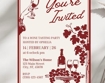 Wine Tasting Party Invitation, Editable Wine Party Invite, Cocktail Party, Winery Invite, Fine Like Wine Birthday Theme, Printable, Canva