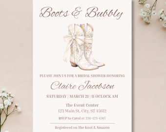 Cowgirl Boots and Bubbly Bridal Shower Invitation Template, Editable Country Shower Invite, Rustic Shower, Western Invites, Printable, Evite