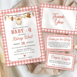 Rustic Baby Shower BBQ Invite Template and Diaper Raffle, Books Insert, Baby Q Decor, Country Barbeque Cook Out Theme, Western, Summer Evite