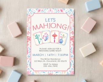 Mahjong Party Invitation Template, Digital Mahjong Invite, Board Game Party, Family Game Night Invite, Game Birthday Party Evite, Editable