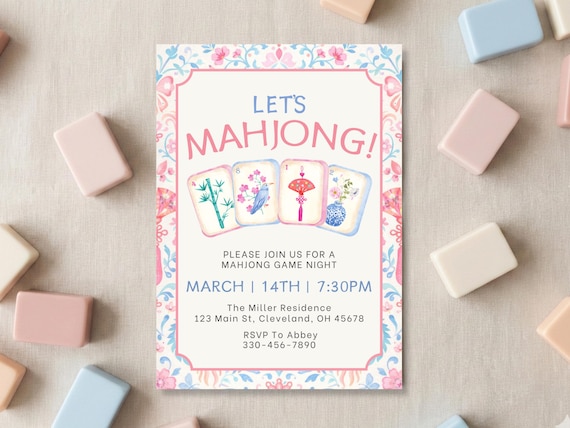 Mahjong Party Invitation Template, Digital Mahjong Invite, Board Game Party, Family Game Night Invite, Game Birthday Party Evite, Editable