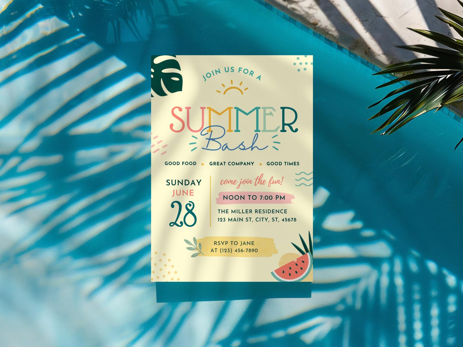 Summer Bash Invite Template, Printable Beach Party Decor, Schools Out ...