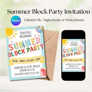 Block Party Digital Invitation | Canva Template | Summer Gathering Invite | Editable Party Invitation | Printable | Customizable Invitation
