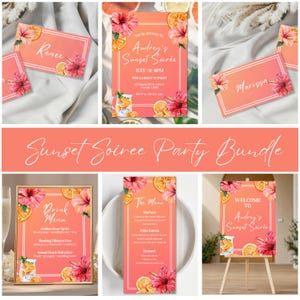 Editable Sunset Soiree Template Bundle, Summer Soiree, Citrus Bridal Shower, Pink and Orange Bachelorette Party, Pool Party or Birthday