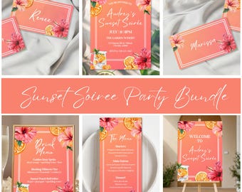 Editable Sunset Soiree Template Bundle, Summer Soiree, Citrus Bridal Shower, Pink and Orange Bachelorette Party, Pool Party or Birthday