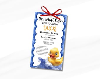 Modèle imprimable personnalisé d'étiquette de canard de croisière, carte modifiable de canard de croisière de Canva pour le canard en caoutchouc, OH quelle chance, PDF personnalisable