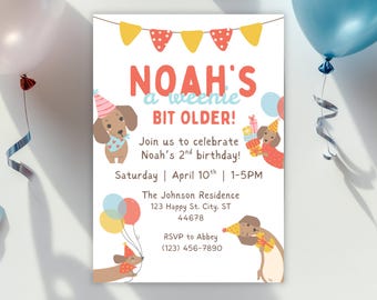 Faire-part d'anniversaire teckel, Faire-part de fête d'anniversaire chien, fête de chiot, soirée à thème chien Weenie, invitation d'anniversaire de chien mignon, invitation de chien