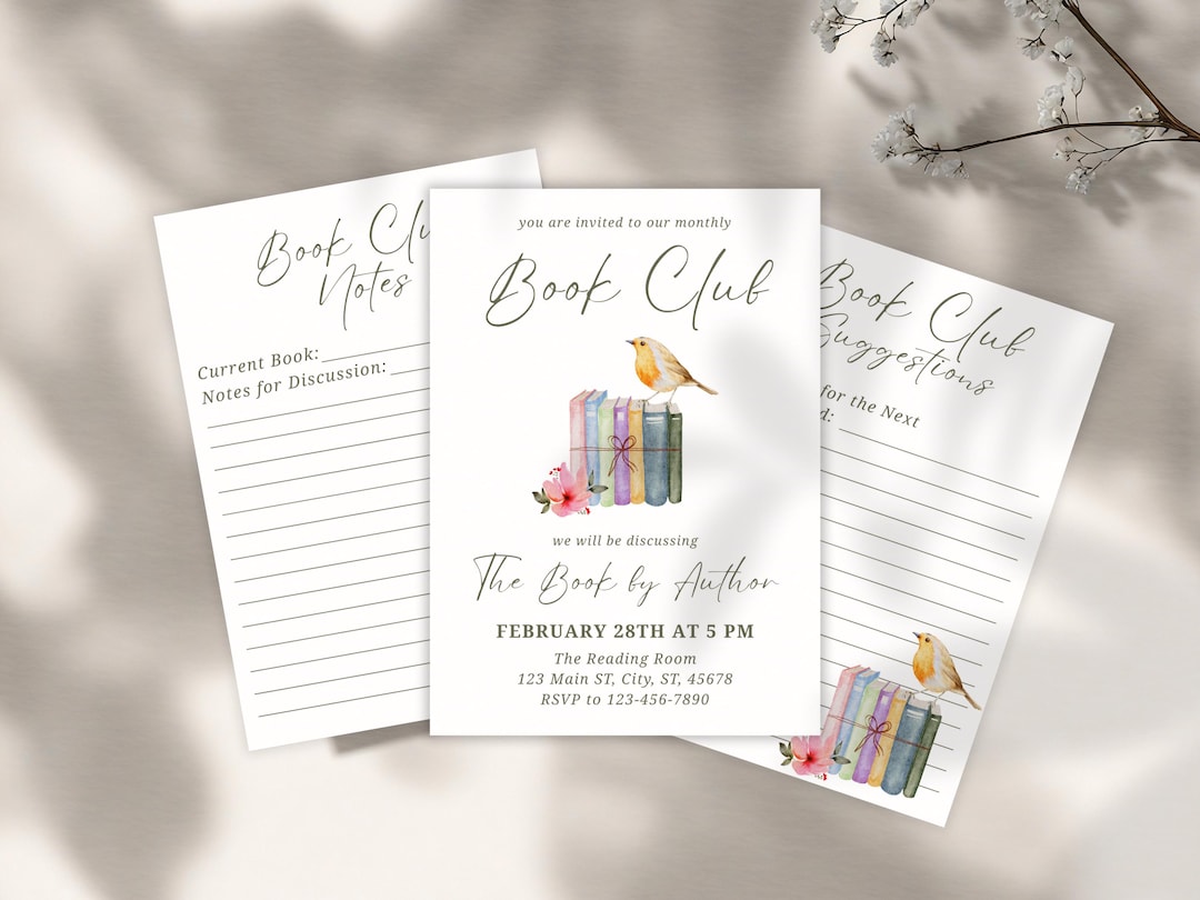 Custom Book Club Invite, Book Club Review Notes, Reading Group Meetup ...