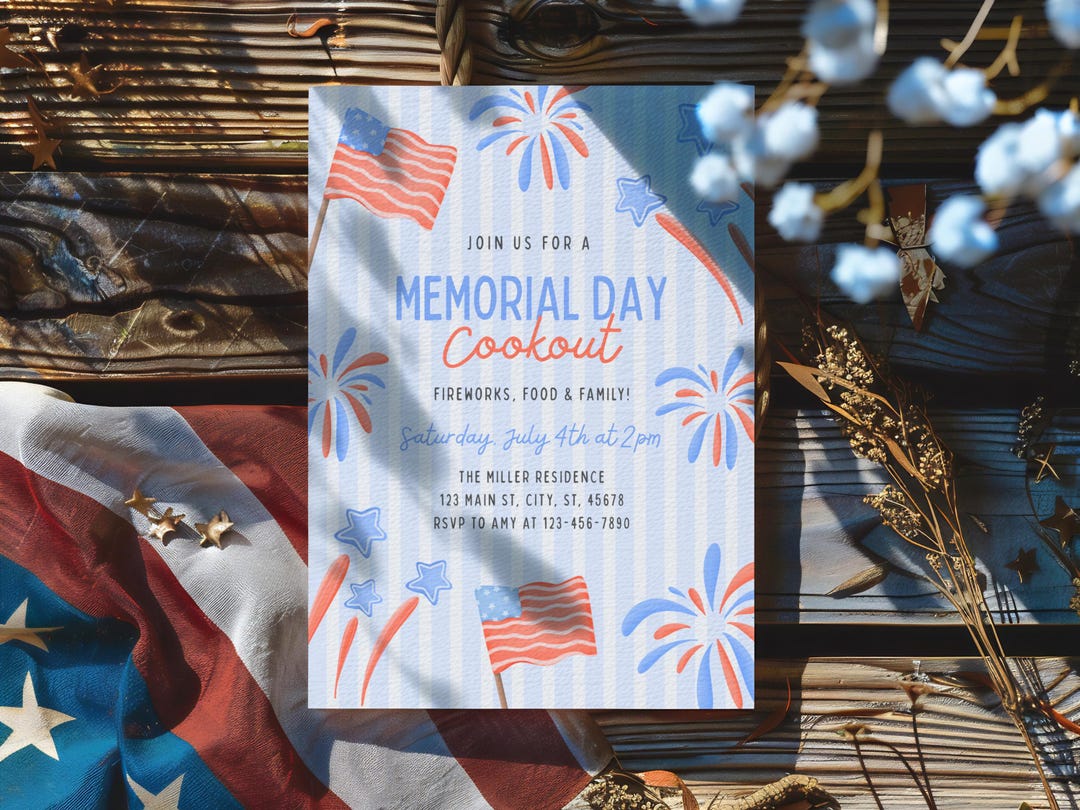 Memorial Day Party Invite Template, BBQ Cookout Invitation, Barbeque ...