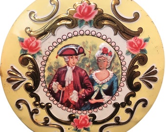 Vintage Pastel Yellow Tin - Courting Couple by Baretware