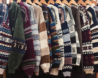 Vintage 90s Mystery Retro Grandpa Sweater, Hand-Picked Patterned Crewneck, Earth Tone Knit, Woodland Clothing, Indie