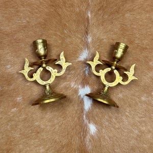 Pair of Vintage Brass Candle Holders with Engraved Detail, Ornate Candlesticks for 1" Taper Candle, Cottagecore Boho Table Decor