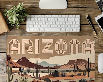 Arizona Desert Desk Mat, Scandi Southwest Desk Pad, Indie Boho Office Decor, Collage Art Landscape Mouse Pad, Extended Desk Mat