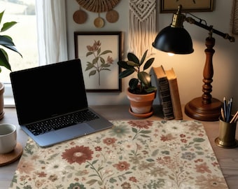 Boho Wildflower Desk Mat, Neutral Floral Mouse Pad, Cottagecore Desk Decor, Scandi, Indie, Desk Accessory
