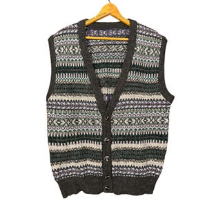 Vintage 90s Mystery Sweater Vest, Eclectic Granpda, Retro Patterned Knit, Woodland Earth Tone, Grunge Aesthetic image 2