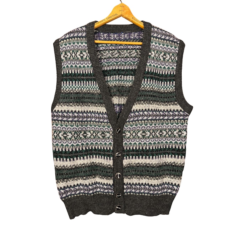 Vintage 90s Mystery Sweater Vest, Eclectic Granpda, Retro Patterned Knit, Woodland Earth Tone, Grunge Aesthetic image 2