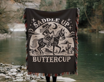 Skeleton Cowgirl Throw Blanket: Gothic Western Decor