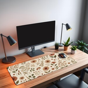 Scandi Boho Desk Mat – Earthy Wildflower Mouse Pad, Neutral Aesthetic Office Decor, Soft Muted Floral, Indie Cottagecore Workspace image 5