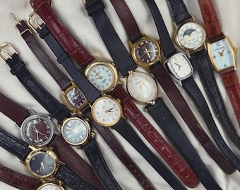 Mystery Vintage Leather Strap Watch, Bookish 90s Aesthetic Gift for Her, Working Retro Timepiece, Academia Jewelry Surprise