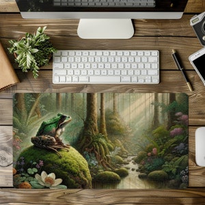 Woodland Frog Mousepad - Nature-Inspired Office Decor - Forest Scene Desk Mat - Whimsical Office Accent, Desk Accessory