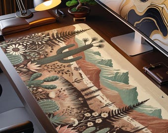 Desert Landscape Desk Mat – Western Office Decor, Nature Mouse Pad, Mountain Sunset XXL Desk Pad, Rustic Earth Tone Desk Accessory