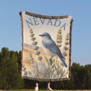 Mountain Bluebird Woven Blanket: Nevada State Bird Tapestry