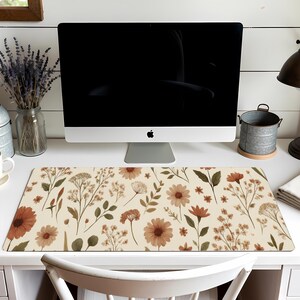 Scandi Boho Desk Mat – Earthy Wildflower Mouse Pad, Neutral Aesthetic Office Decor, Soft Muted Floral, Indie Cottagecore Workspace image 9