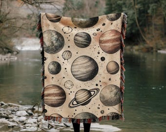 Astronaut Adventure Woven Blanket 100% Cotton, Red Planet Space