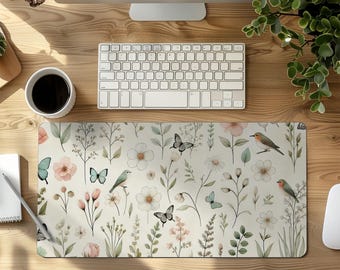 Cottagecore Floral Desk Mat: Pastel Botanical Office Decor