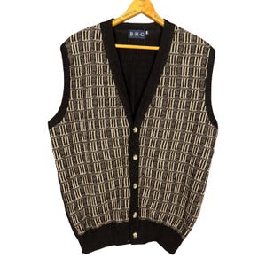 Vintage 90s Mystery Sweater Vest, Eclectic Granpda, Retro Patterned Knit, Woodland Earth Tone, Grunge Aesthetic image 3