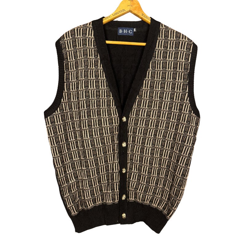 Vintage 90s Mystery Sweater Vest, Eclectic Granpda, Retro Patterned Knit, Woodland Earth Tone, Grunge Aesthetic image 3