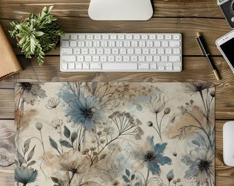 Watercolor Wildflower Desk Mat: Large Botanical Office Decor