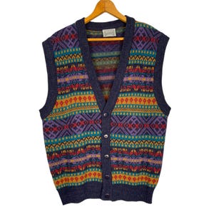 Vintage 90s Mystery Sweater Vest, Eclectic Granpda, Retro Patterned Knit, Woodland Earth Tone, Grunge Aesthetic image 4