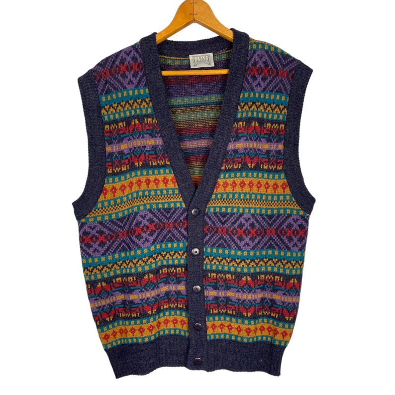 Vintage 90s Mystery Sweater Vest, Eclectic Granpda, Retro Patterned Knit, Woodland Earth Tone, Grunge Aesthetic image 4
