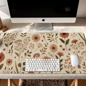 Scandi Boho Desk Mat – Earthy Wildflower Mouse Pad, Neutral Aesthetic Office Decor, Soft Muted Floral, Indie Cottagecore Workspace image 4
