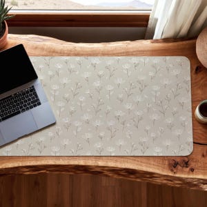 Boho Neutral Floral Desk Mat Minimalist Wildflower Mouse Pad Dainty Beige Desk Pad Aesthetic Home Office Decor