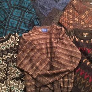 Vintage 90s Retro Mystery Grandpa Sweater, 90s Indie Grunge Aesthetic, Patterned Jumper, Cozy Fall Knitwear, Oversized Crewneck