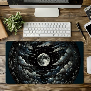 Full Moon Desk Mat: Celestial Night Sky Gaming Pad