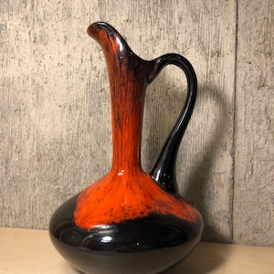 Vintage Red and Black Evangeline Drip Glaze Pottery Pitcher Vase